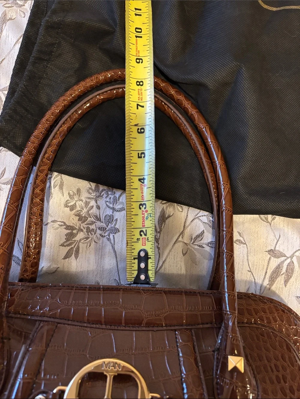 IMAN Dark Brown Croc-Embossed Tote with Gold Accents